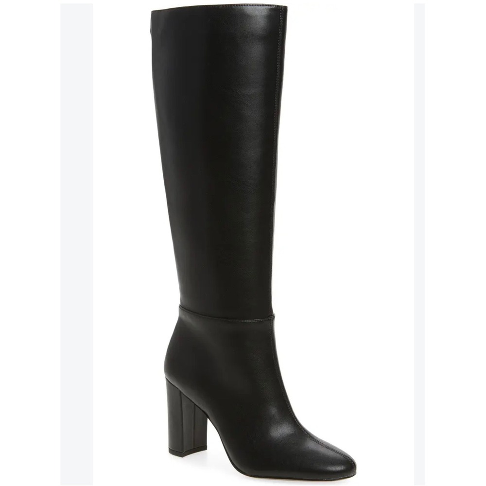 Karl Lagerfeld Paris Black Leather Knee High Block Heel Boots Women Size 9.5